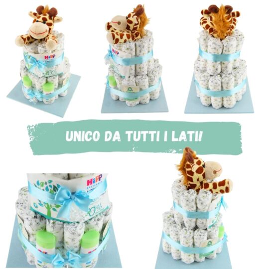 Windeltorte – Giraffe Gross | Torta di pannolini in blu - Rosa e neutro - Pannolini LILLYDOO | Regalo per nascita | Regalo per battesimo | baby shower - Regalo fatto a